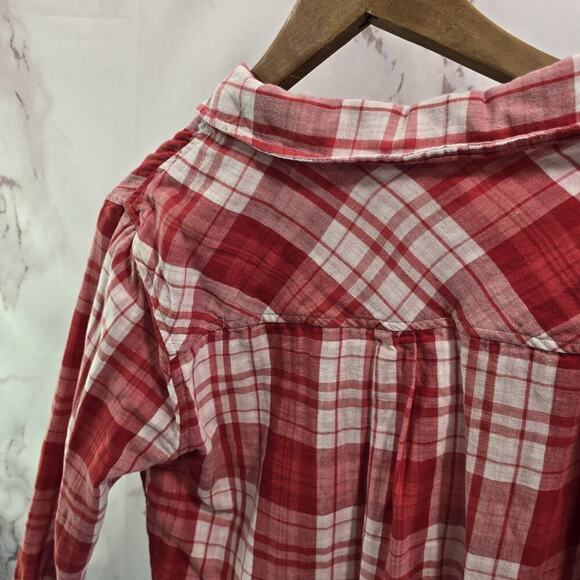 Anthropologie Shirt Womens Small Red Button Up Plaid Hi Low Tie Knot Sanctuary - Picture 6 of 12